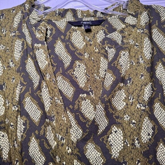 Next OLIVE GREEN Snakeskin PRINT A-LINE LONG SLEEVE DRESS SIZE 14 UK Size 10 US - Picture 5 of 7